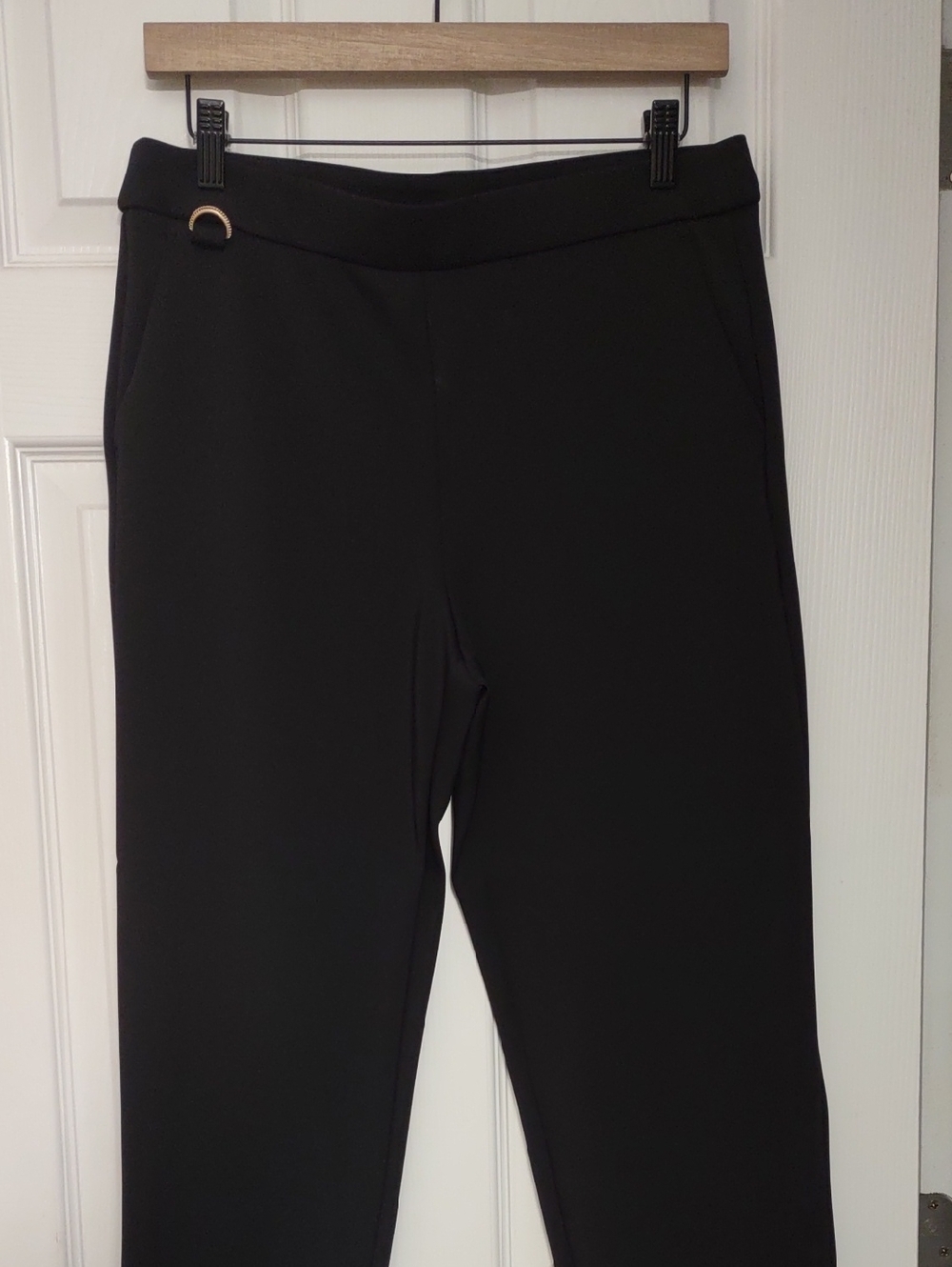Classic Black Straight-Leg Pants with Gold Ring Detail